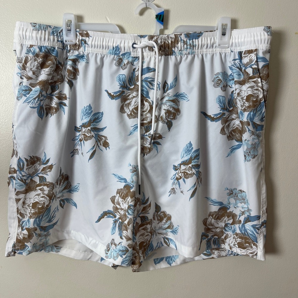 Goodfellow & Co Mens White Floral Swim Trunks 7" Inseam UPF 50+ Quick Dry XXL